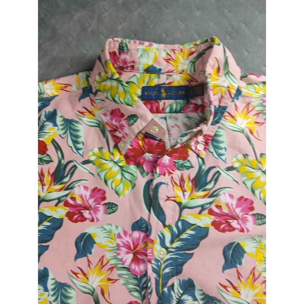 Polo Ralph Lauren Mens Pink Tropical Floral Hibiscus Button Down Shirt Large NWT - Picture 2 of 6
